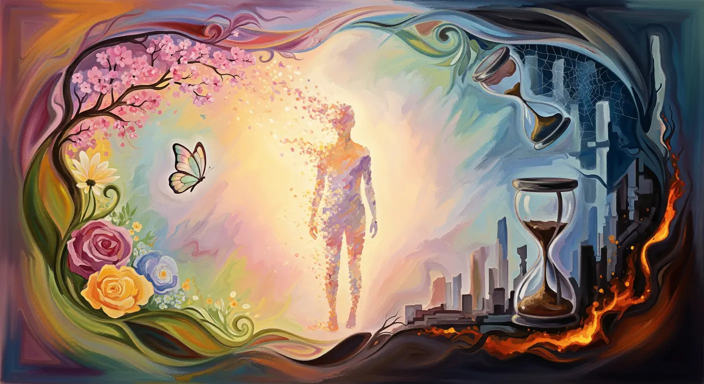 Surreal dream of a person fading into light